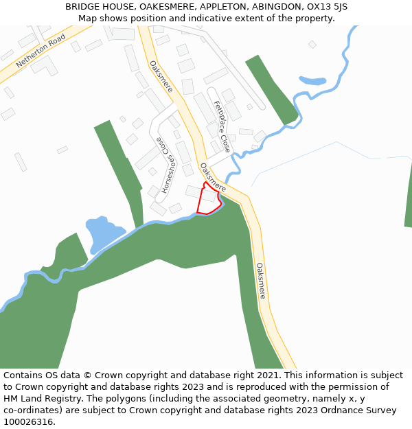 BRIDGE HOUSE, OAKESMERE, APPLETON, ABINGDON, OX13 5JS: Location map and indicative extent of plot