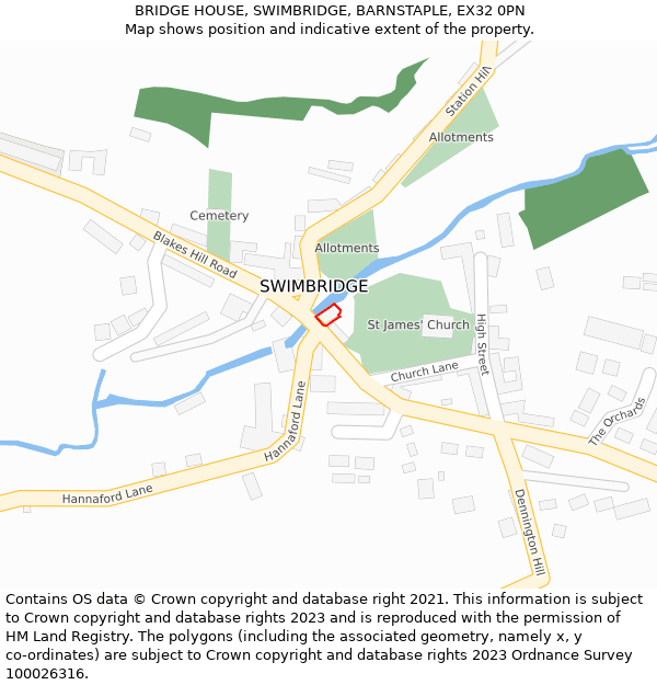 BRIDGE HOUSE, SWIMBRIDGE, BARNSTAPLE, EX32 0PN: Location map and indicative extent of plot