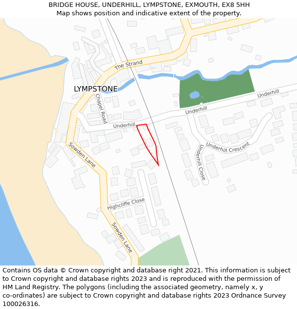 BRIDGE HOUSE, UNDERHILL, LYMPSTONE, EXMOUTH, EX8 5HH: Location map and indicative extent of plot