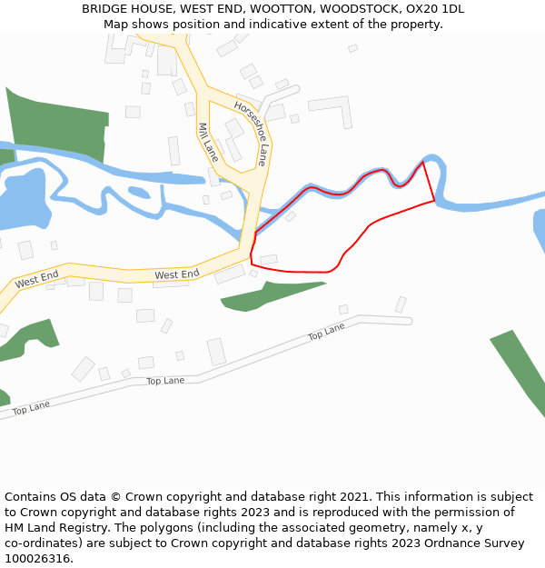 BRIDGE HOUSE, WEST END, WOOTTON, WOODSTOCK, OX20 1DL: Location map and indicative extent of plot