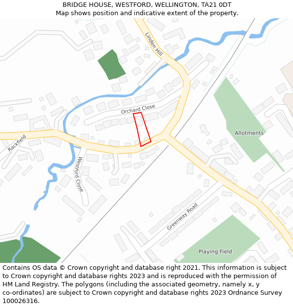 BRIDGE HOUSE, WESTFORD, WELLINGTON, TA21 0DT: Location map and indicative extent of plot