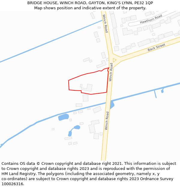 BRIDGE HOUSE, WINCH ROAD, GAYTON, KING'S LYNN, PE32 1QP: Location map and indicative extent of plot