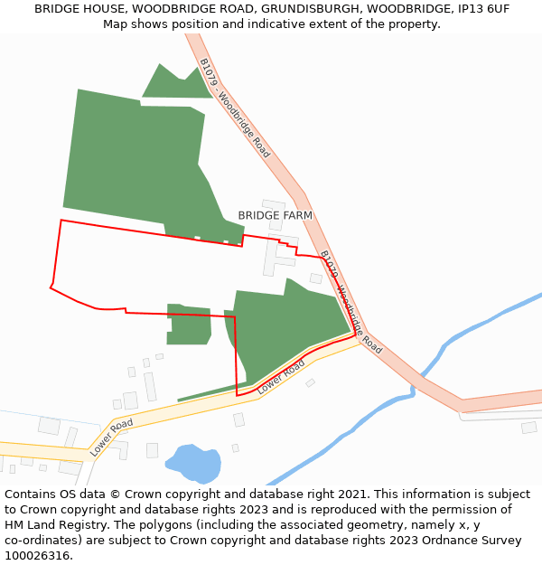 BRIDGE HOUSE, WOODBRIDGE ROAD, GRUNDISBURGH, WOODBRIDGE, IP13 6UF: Location map and indicative extent of plot