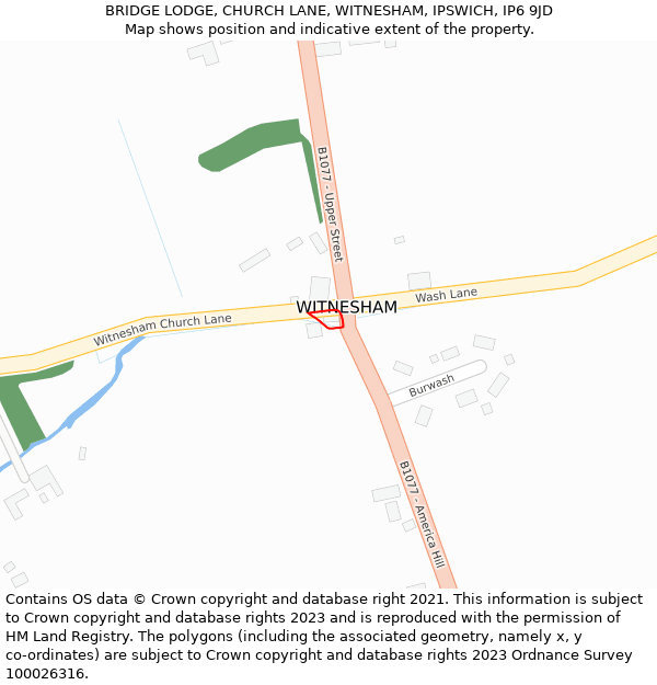 BRIDGE LODGE, CHURCH LANE, WITNESHAM, IPSWICH, IP6 9JD: Location map and indicative extent of plot