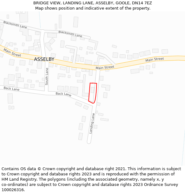 BRIDGE VIEW, LANDING LANE, ASSELBY, GOOLE, DN14 7EZ: Location map and indicative extent of plot