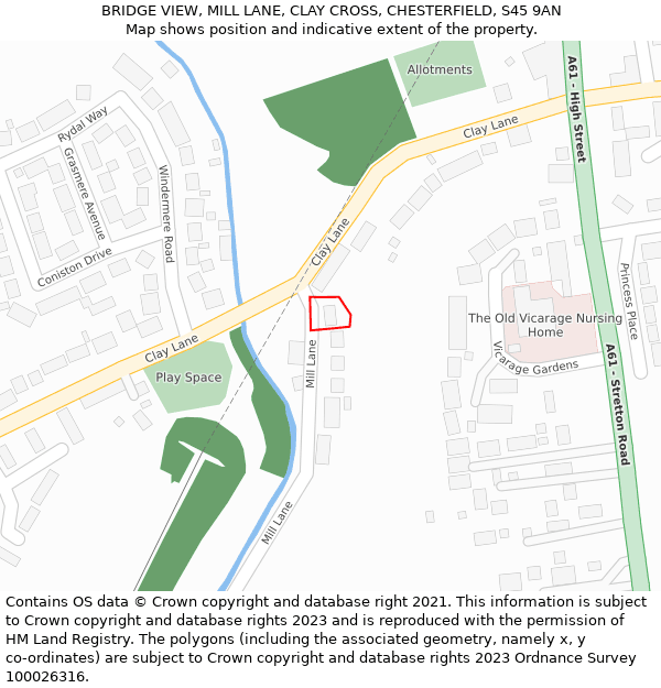 BRIDGE VIEW, MILL LANE, CLAY CROSS, CHESTERFIELD, S45 9AN: Location map and indicative extent of plot