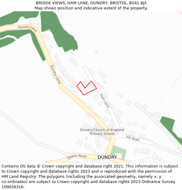 BRIDGE VIEWS, HAM LANE, DUNDRY, BRISTOL, BS41 8JA: Location map and indicative extent of plot