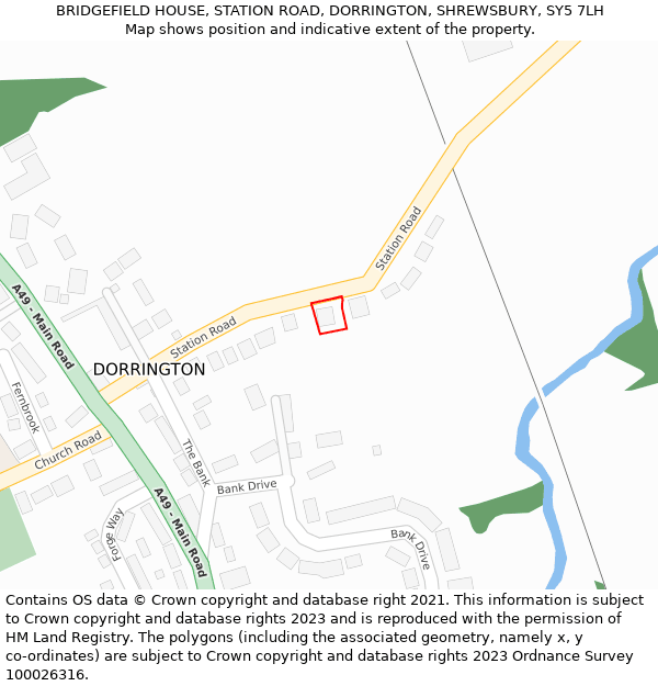 BRIDGEFIELD HOUSE, STATION ROAD, DORRINGTON, SHREWSBURY, SY5 7LH: Location map and indicative extent of plot