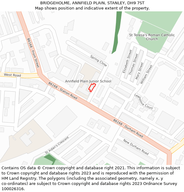 BRIDGEHOLME, ANNFIELD PLAIN, STANLEY, DH9 7ST: Location map and indicative extent of plot
