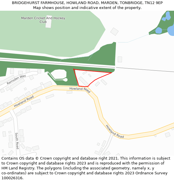 BRIDGEHURST FARMHOUSE, HOWLAND ROAD, MARDEN, TONBRIDGE, TN12 9EP: Location map and indicative extent of plot