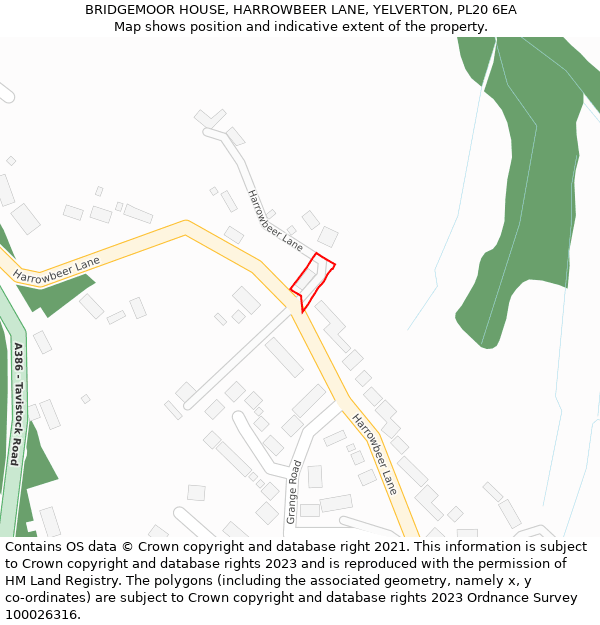 BRIDGEMOOR HOUSE, HARROWBEER LANE, YELVERTON, PL20 6EA: Location map and indicative extent of plot