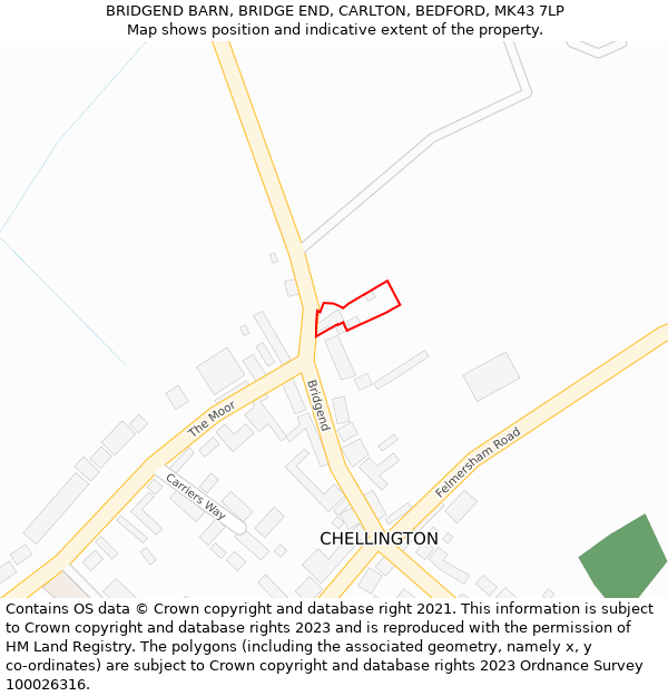 BRIDGEND BARN, BRIDGE END, CARLTON, BEDFORD, MK43 7LP: Location map and indicative extent of plot