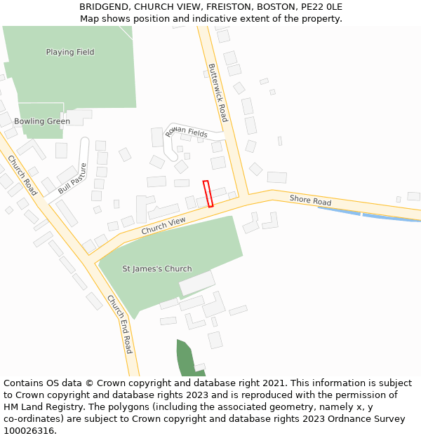 BRIDGEND, CHURCH VIEW, FREISTON, BOSTON, PE22 0LE: Location map and indicative extent of plot
