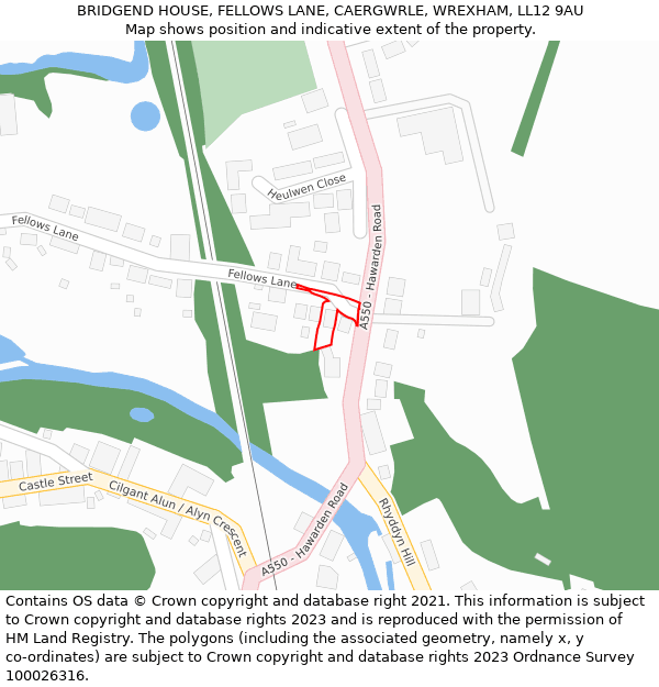 BRIDGEND HOUSE, FELLOWS LANE, CAERGWRLE, WREXHAM, LL12 9AU: Location map and indicative extent of plot