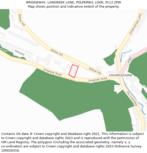 BRIDGEWAY, LANGREEK LANE, POLPERRO, LOOE, PL13 2PW: Location map and indicative extent of plot