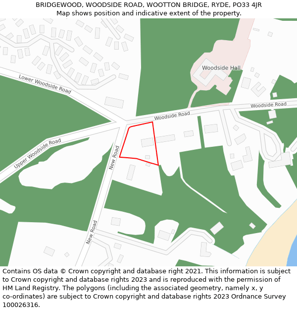 BRIDGEWOOD, WOODSIDE ROAD, WOOTTON BRIDGE, RYDE, PO33 4JR: Location map and indicative extent of plot