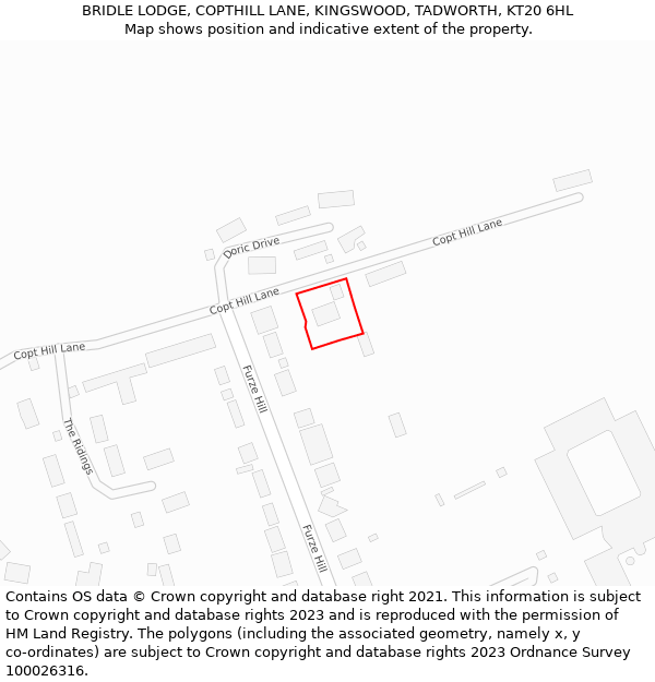 BRIDLE LODGE, COPTHILL LANE, KINGSWOOD, TADWORTH, KT20 6HL: Location map and indicative extent of plot