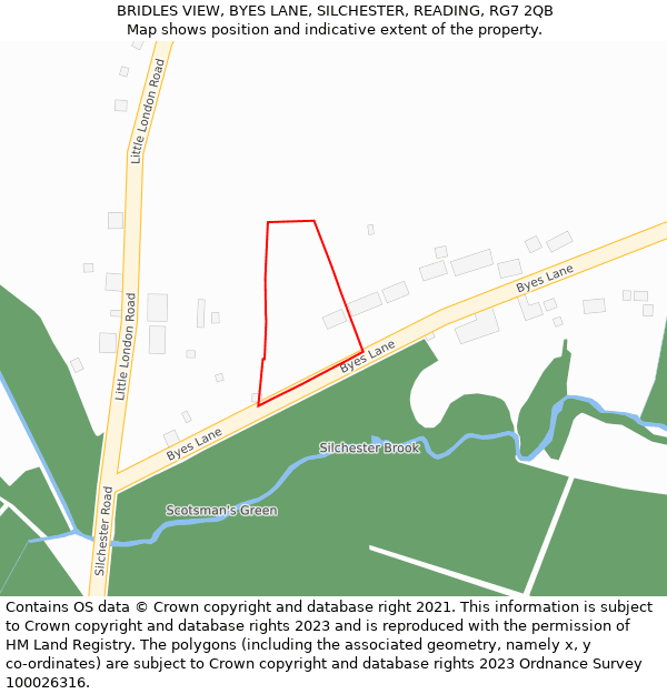 BRIDLES VIEW, BYES LANE, SILCHESTER, READING, RG7 2QB: Location map and indicative extent of plot