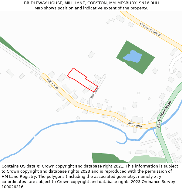BRIDLEWAY HOUSE, MILL LANE, CORSTON, MALMESBURY, SN16 0HH: Location map and indicative extent of plot