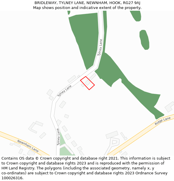BRIDLEWAY, TYLNEY LANE, NEWNHAM, HOOK, RG27 9AJ: Location map and indicative extent of plot