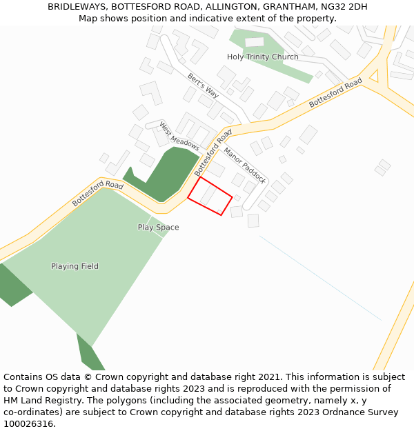BRIDLEWAYS, BOTTESFORD ROAD, ALLINGTON, GRANTHAM, NG32 2DH: Location map and indicative extent of plot