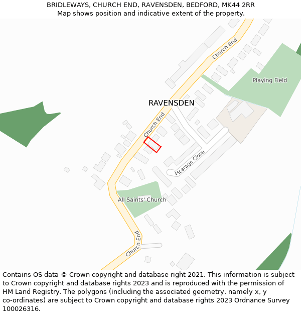 BRIDLEWAYS, CHURCH END, RAVENSDEN, BEDFORD, MK44 2RR: Location map and indicative extent of plot