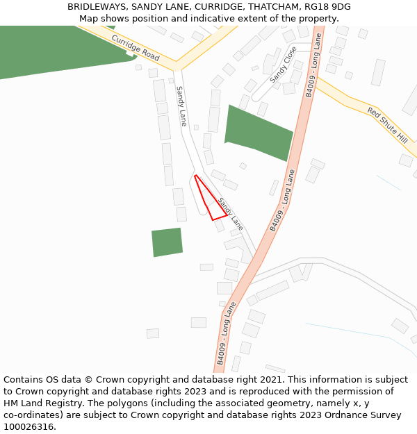 BRIDLEWAYS, SANDY LANE, CURRIDGE, THATCHAM, RG18 9DG: Location map and indicative extent of plot