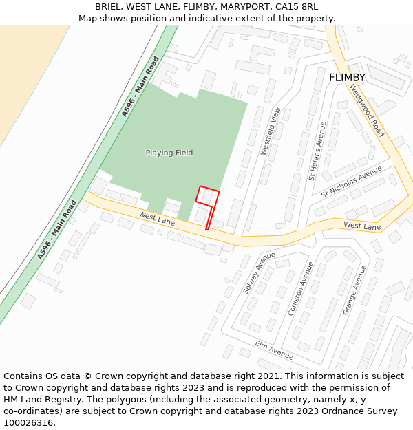 BRIEL, WEST LANE, FLIMBY, MARYPORT, CA15 8RL: Location map and indicative extent of plot
