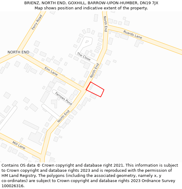 BRIENZ, NORTH END, GOXHILL, BARROW-UPON-HUMBER, DN19 7JX: Location map and indicative extent of plot