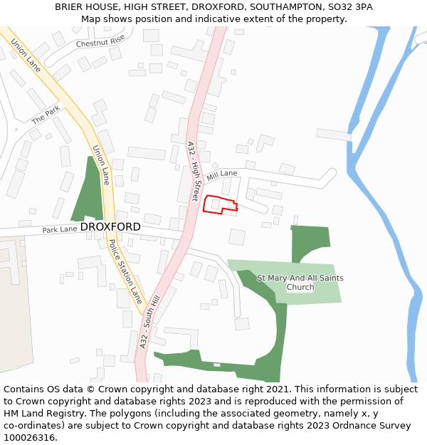 BRIER HOUSE, HIGH STREET, DROXFORD, SOUTHAMPTON, SO32 3PA: Location map and indicative extent of plot