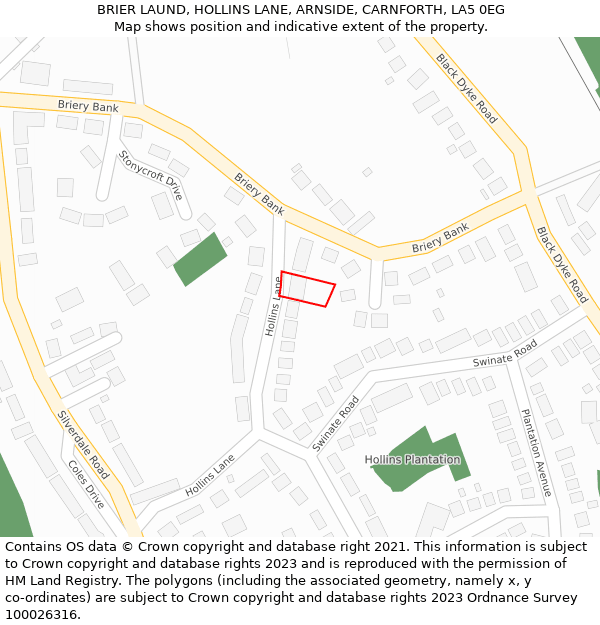 BRIER LAUND, HOLLINS LANE, ARNSIDE, CARNFORTH, LA5 0EG: Location map and indicative extent of plot