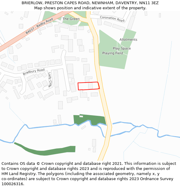 BRIERLOW, PRESTON CAPES ROAD, NEWNHAM, DAVENTRY, NN11 3EZ: Location map and indicative extent of plot