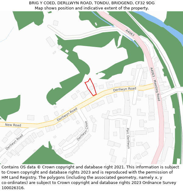 BRIG Y COED, DERLLWYN ROAD, TONDU, BRIDGEND, CF32 9DG: Location map and indicative extent of plot