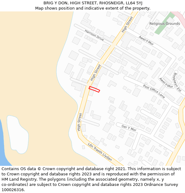 BRIG Y DON, HIGH STREET, RHOSNEIGR, LL64 5YJ: Location map and indicative extent of plot