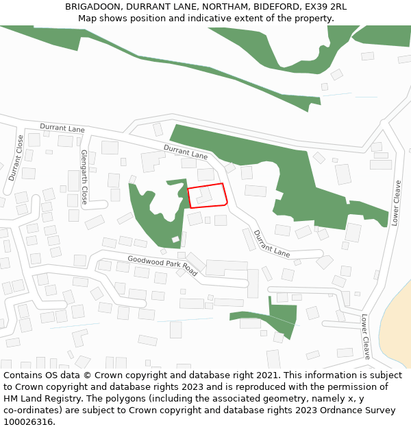 BRIGADOON, DURRANT LANE, NORTHAM, BIDEFORD, EX39 2RL: Location map and indicative extent of plot
