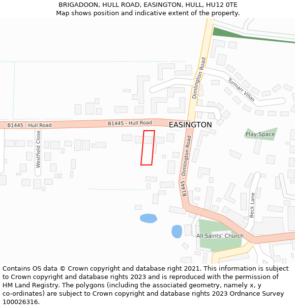 BRIGADOON, HULL ROAD, EASINGTON, HULL, HU12 0TE: Location map and indicative extent of plot
