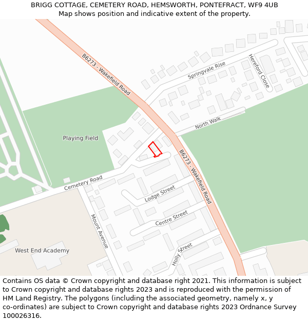 BRIGG COTTAGE, CEMETERY ROAD, HEMSWORTH, PONTEFRACT, WF9 4UB: Location map and indicative extent of plot