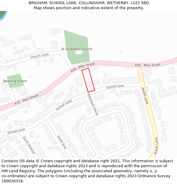 BRIGHAM, SCHOOL LANE, COLLINGHAM, WETHERBY, LS22 5BD: Location map and indicative extent of plot