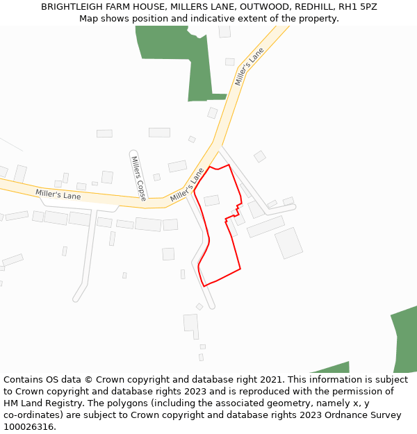 BRIGHTLEIGH FARM HOUSE, MILLERS LANE, OUTWOOD, REDHILL, RH1 5PZ: Location map and indicative extent of plot