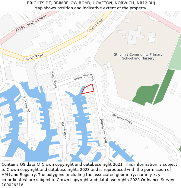 BRIGHTSIDE, BRIMBELOW ROAD, HOVETON, NORWICH, NR12 8UJ: Location map and indicative extent of plot