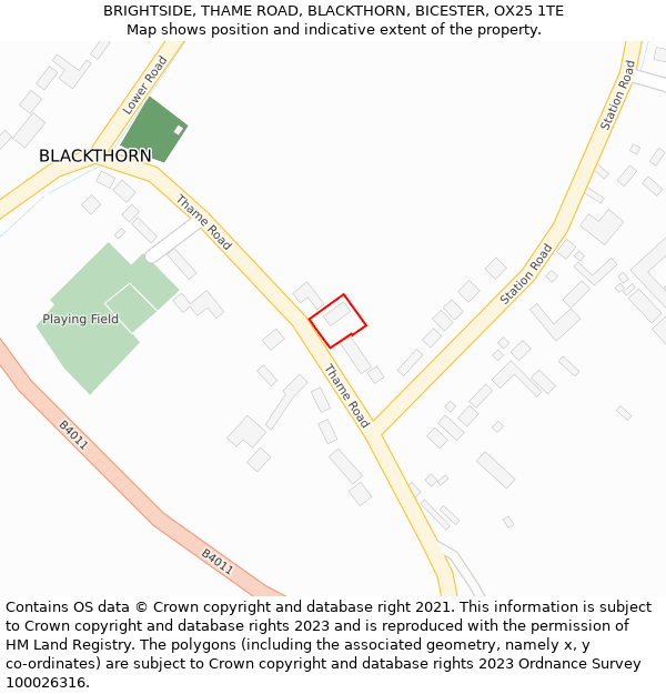 BRIGHTSIDE, THAME ROAD, BLACKTHORN, BICESTER, OX25 1TE: Location map and indicative extent of plot