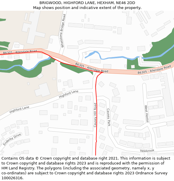 BRIGWOOD, HIGHFORD LANE, HEXHAM, NE46 2DD: Location map and indicative extent of plot