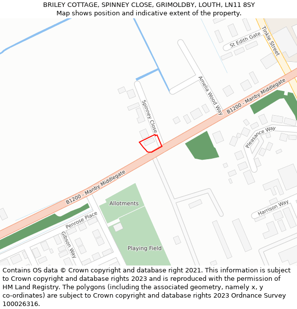 BRILEY COTTAGE, SPINNEY CLOSE, GRIMOLDBY, LOUTH, LN11 8SY: Location map and indicative extent of plot