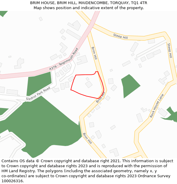 BRIM HOUSE, BRIM HILL, MAIDENCOMBE, TORQUAY, TQ1 4TR: Location map and indicative extent of plot