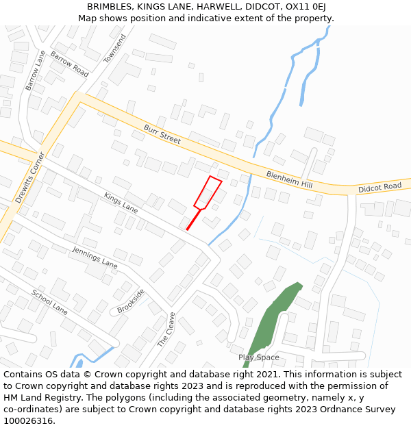 BRIMBLES, KINGS LANE, HARWELL, DIDCOT, OX11 0EJ: Location map and indicative extent of plot