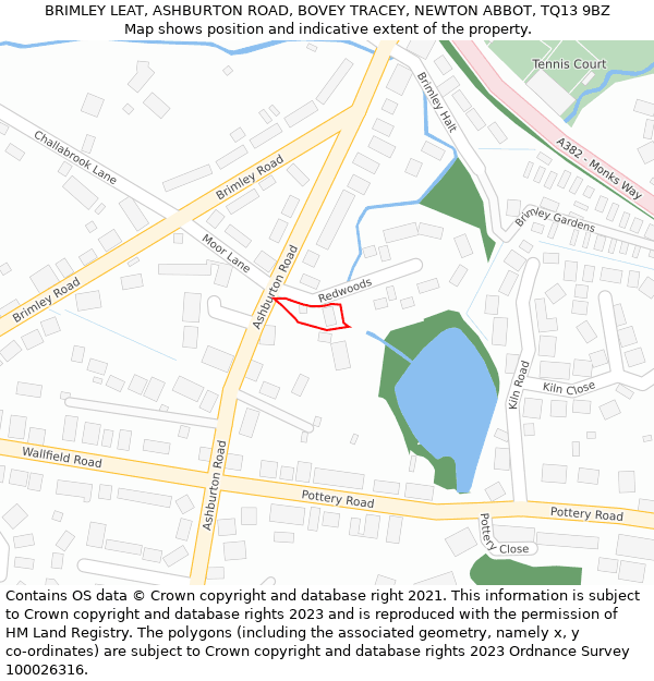 BRIMLEY LEAT, ASHBURTON ROAD, BOVEY TRACEY, NEWTON ABBOT, TQ13 9BZ: Location map and indicative extent of plot