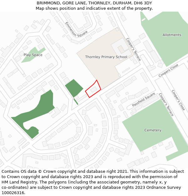 BRIMMOND, GORE LANE, THORNLEY, DURHAM, DH6 3DY: Location map and indicative extent of plot