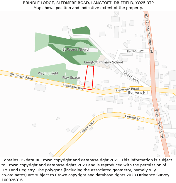 BRINDLE LODGE, SLEDMERE ROAD, LANGTOFT, DRIFFIELD, YO25 3TP: Location map and indicative extent of plot