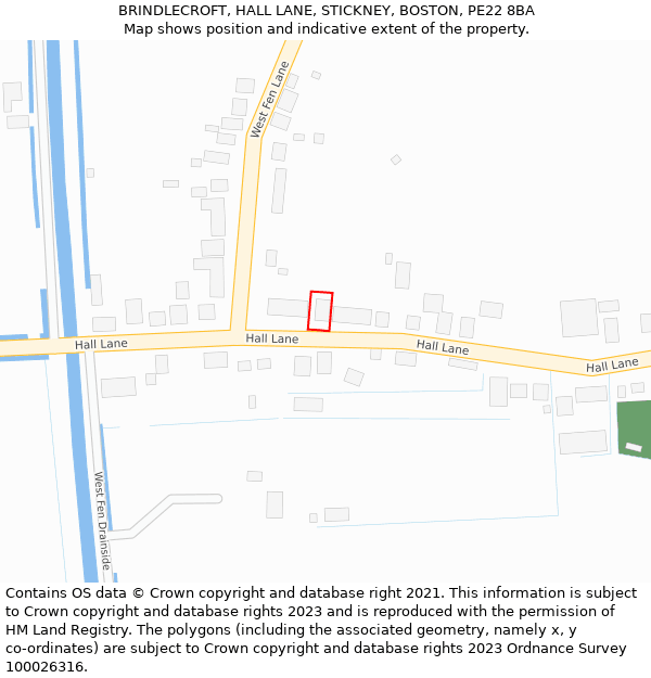 BRINDLECROFT, HALL LANE, STICKNEY, BOSTON, PE22 8BA: Location map and indicative extent of plot