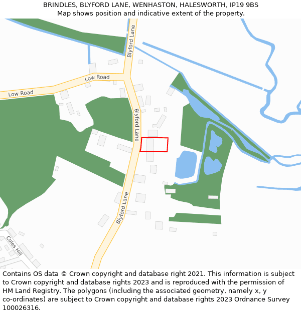 BRINDLES, BLYFORD LANE, WENHASTON, HALESWORTH, IP19 9BS: Location map and indicative extent of plot